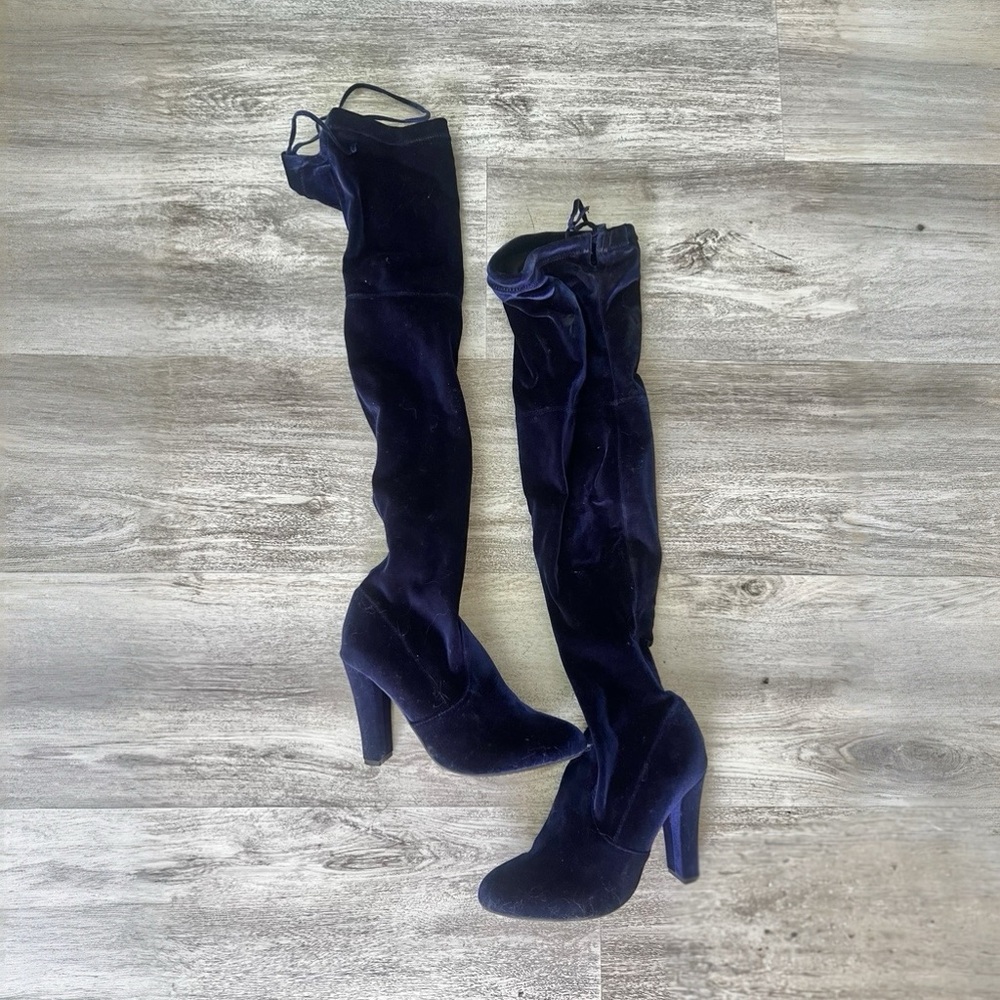Steve Madden Velvet Over-the-Knee Boots - Dark Blue